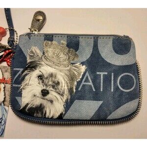 NWT FuzzyNation Wristlet Yorkie Dog Coin Purse Wallet Puppy Bone Faux Fur Strap